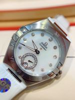 Omega Constelllation 34MM Diameter Senda 18K Mechanical Movement Lady White Strap Watch